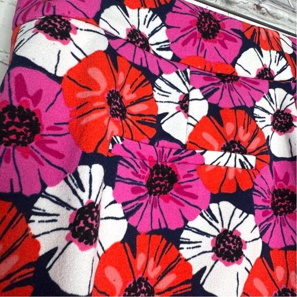 Pappagallo Wms 6 Pink Red Poppy Floral Print Stretch Knit Ankle Pants Modern - Picture 7 of 10